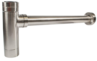 1 1/4Inch Modern Bottle Trap 400mm Extended-Wall Flange 76mm Seal Brushed-Nickel