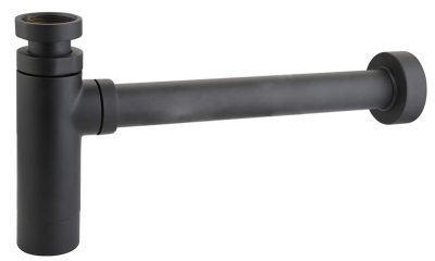 1 1/4Inch Modern Bottle Trap 300mm Extended-Wall Flange 76mm Seal Matt Black