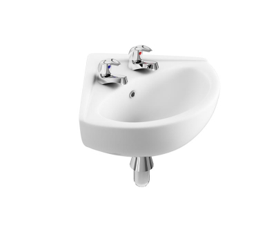 Atlas 470mm Corner Basin Two Taphole White