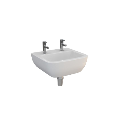 Atlas Portsmouth 400mm Basin No Overflow Chain Stay Two Taphole White