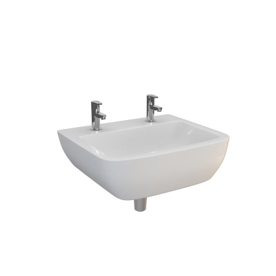 Atlas Portsmouth 500mm Basin No Overflow Chain Stay Two Taphole White